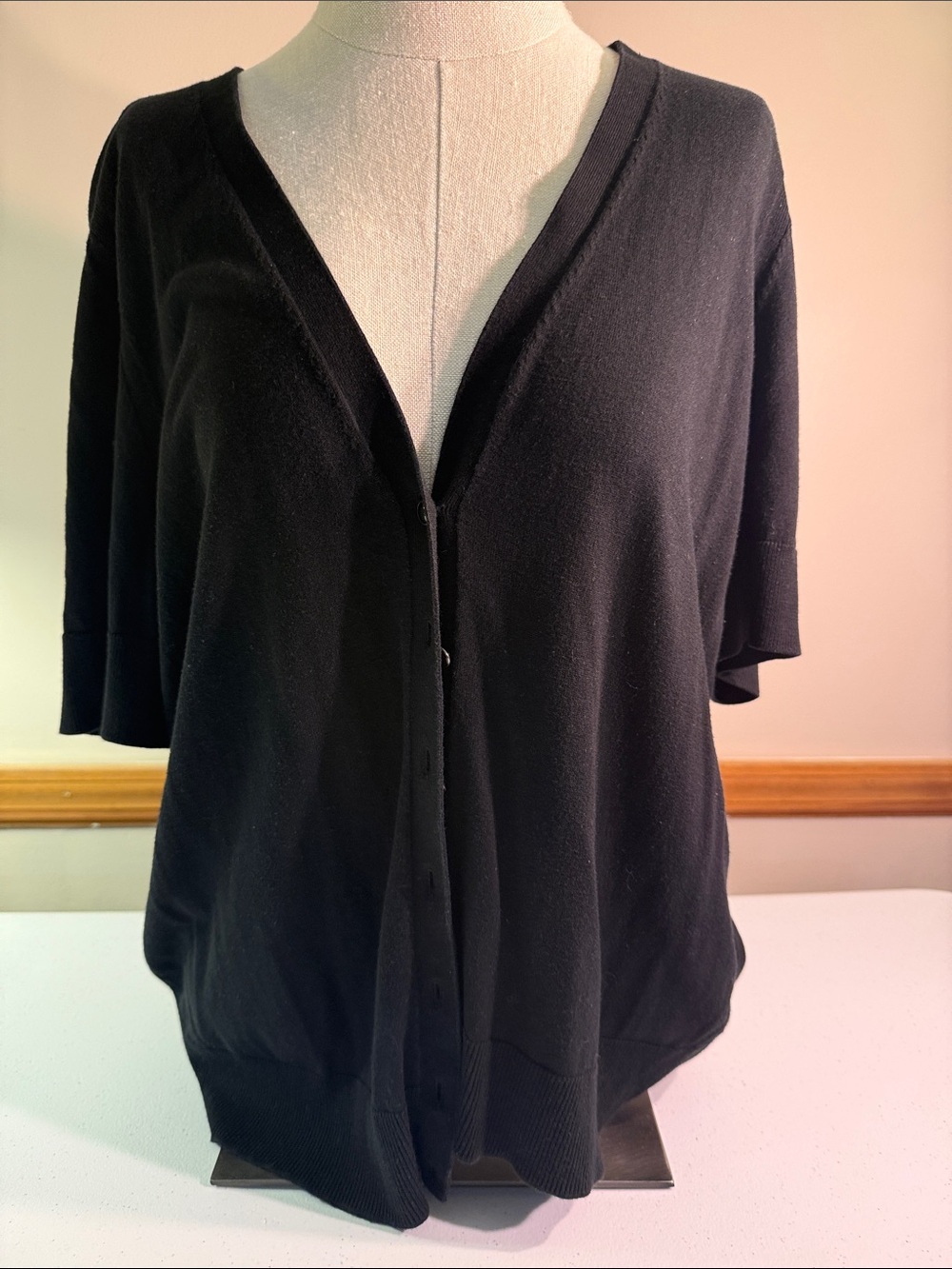 Talbots Black V-Neck Button-Front Short Sleeve Cardigan